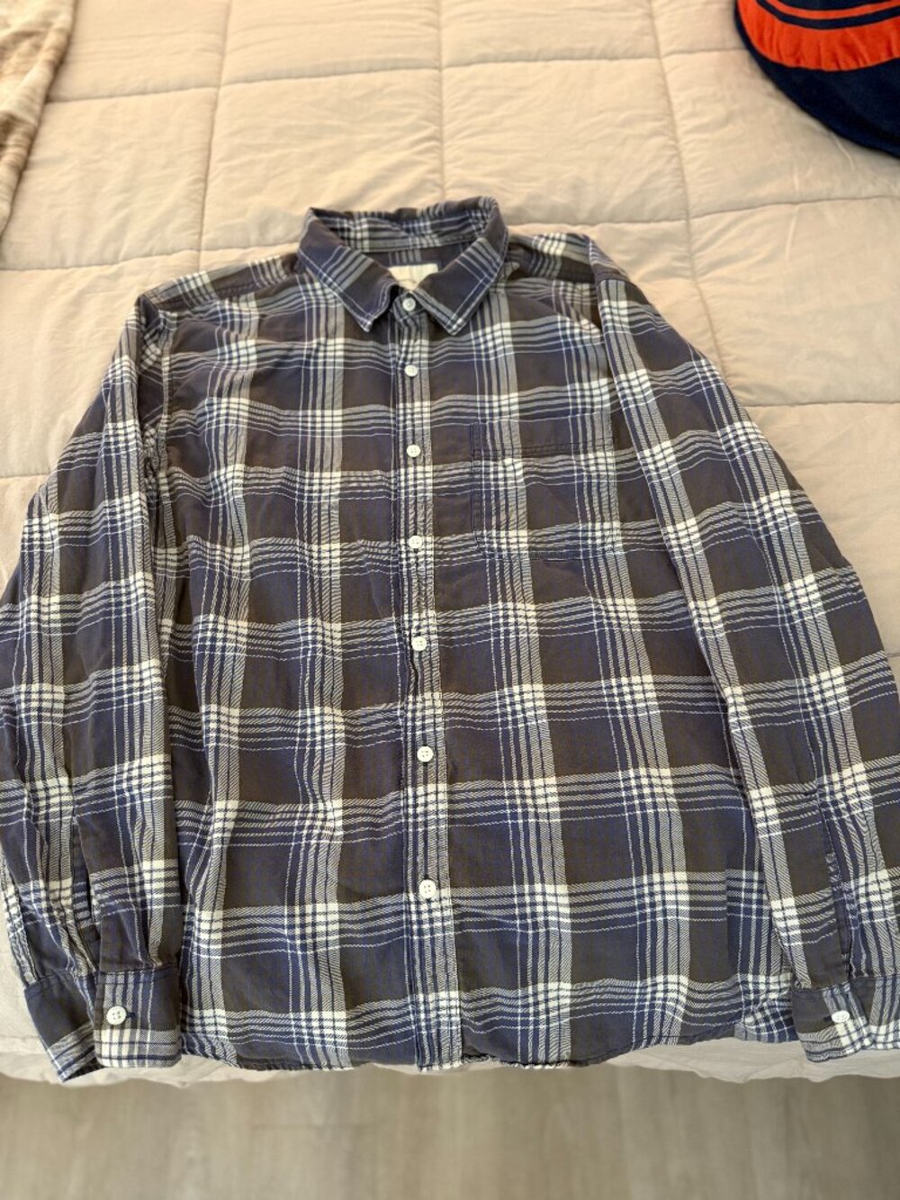 American Eagle Mens XL Super Soft Plaid Long Sleeve Button Down Shirt Blue Gray